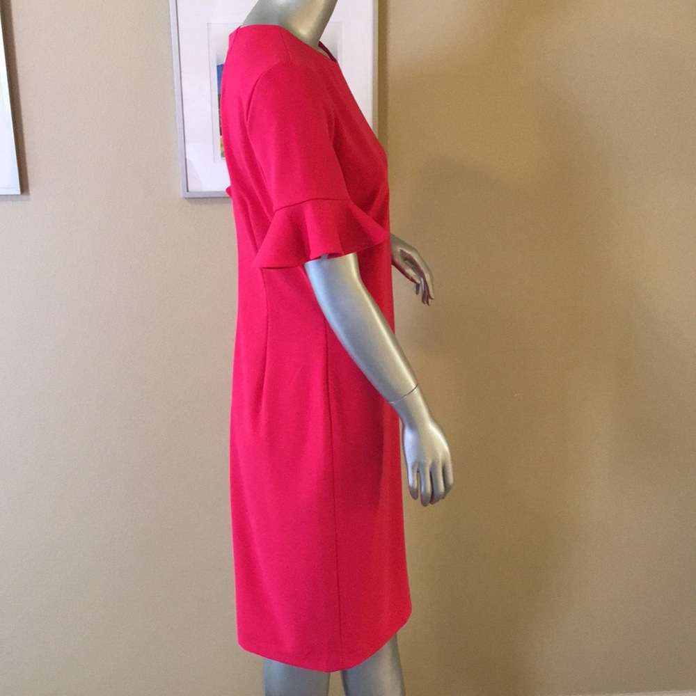 CALVIN KLEIN | Ruffle Short Sleeve Sheath Dress Hot Coral Pink đź©· - Picture 13 of 16